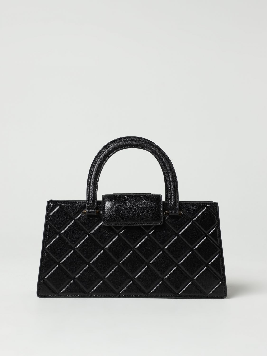 Tory Burch Quilted Rectangular Cross-body Bag With Top Handle In Black