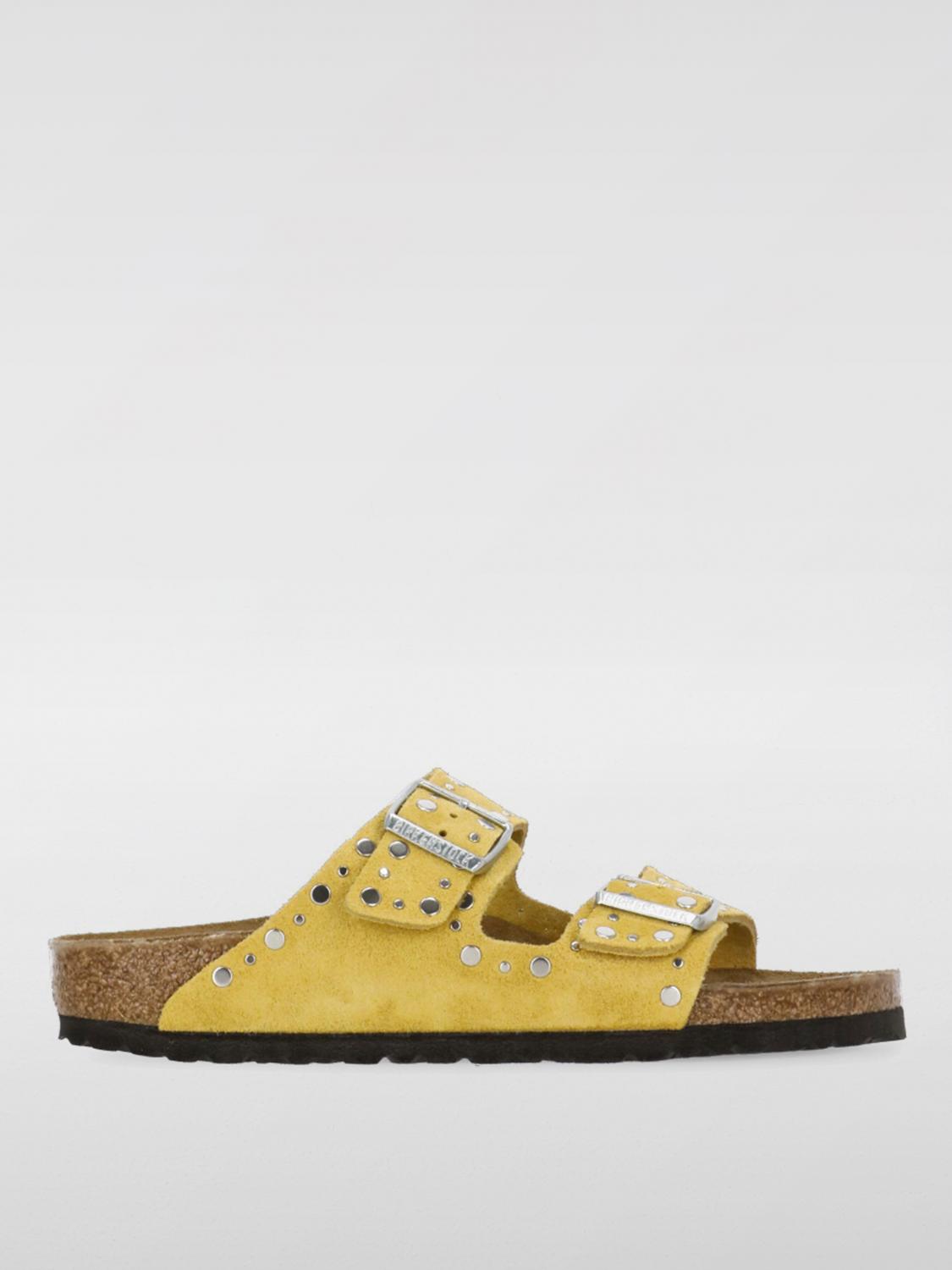Birkenstock Arizona Rivet Border Leather Sandals With Applied Metal Rivets In Yellow