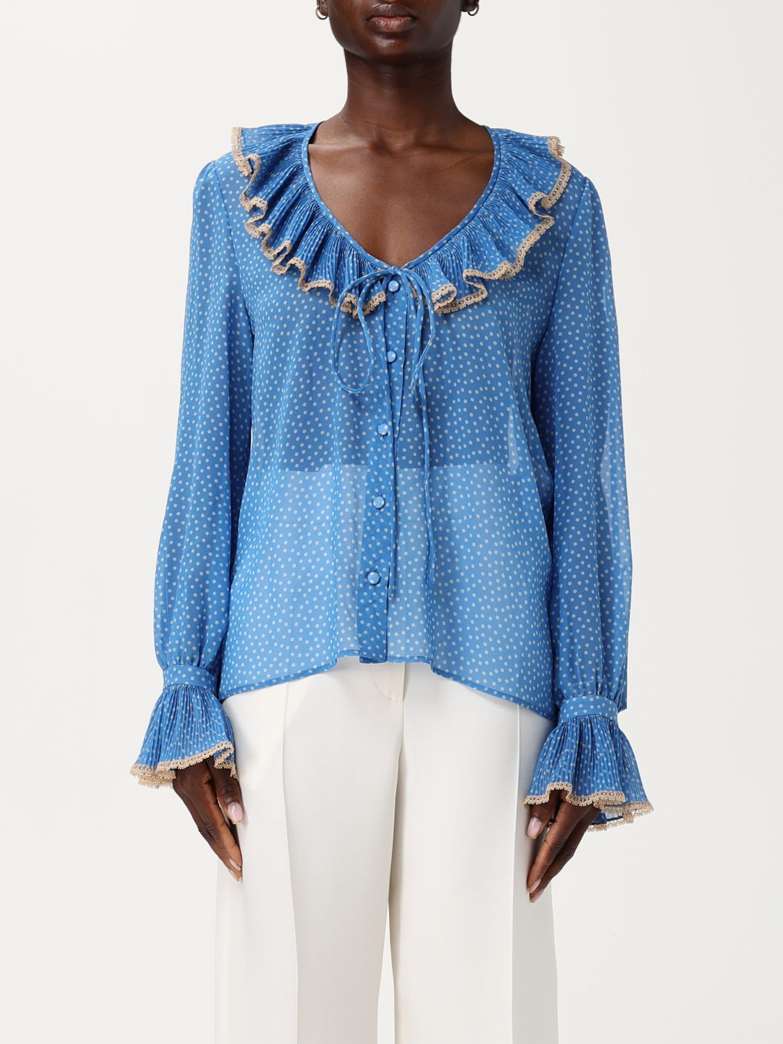 Valentino Garavani Light Georgette Shirt With Plusdepois Print In Blue
