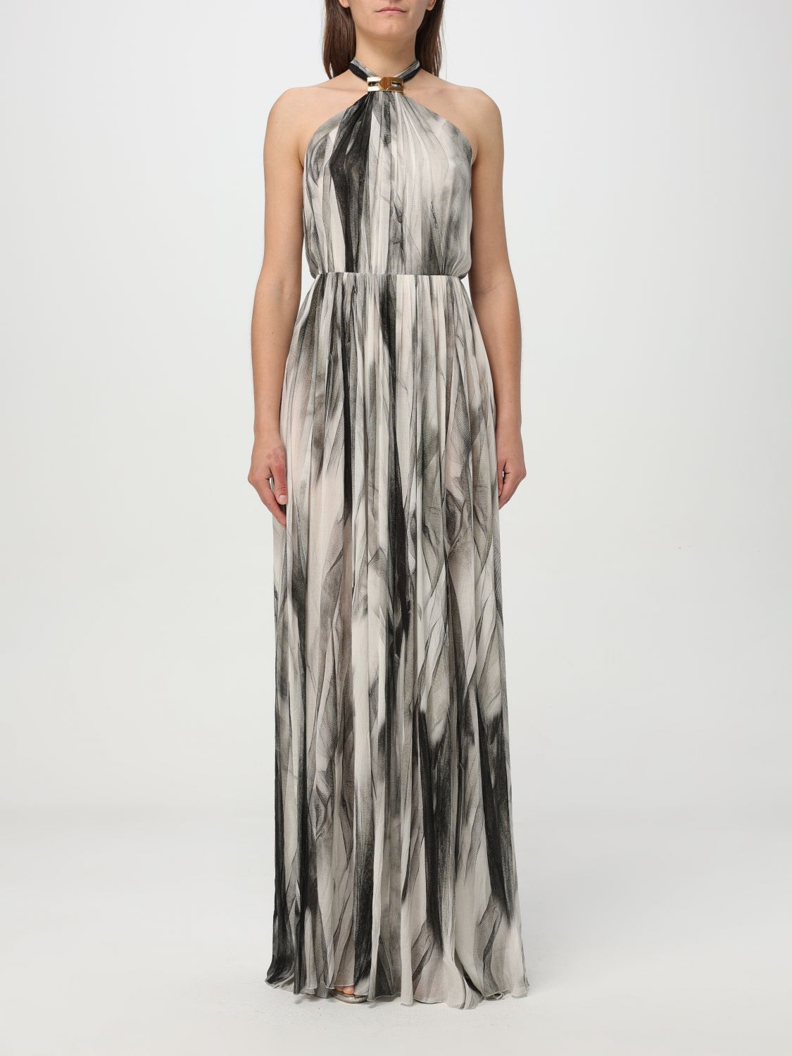 Elisabetta Franchi Abstract-print Maxi Dress In Cream
