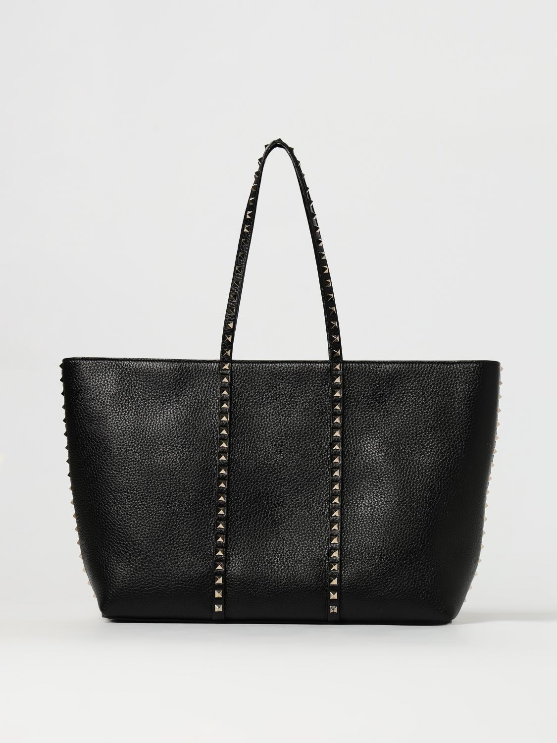 Valentino Garavani Rockstud Leather Tote Bag In Black