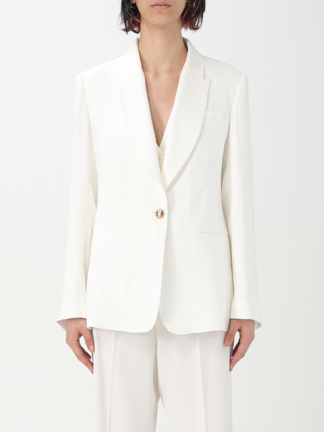 Elisabetta Franchi V-neck Jacket With Notched Lapel And Back Split In Ivory