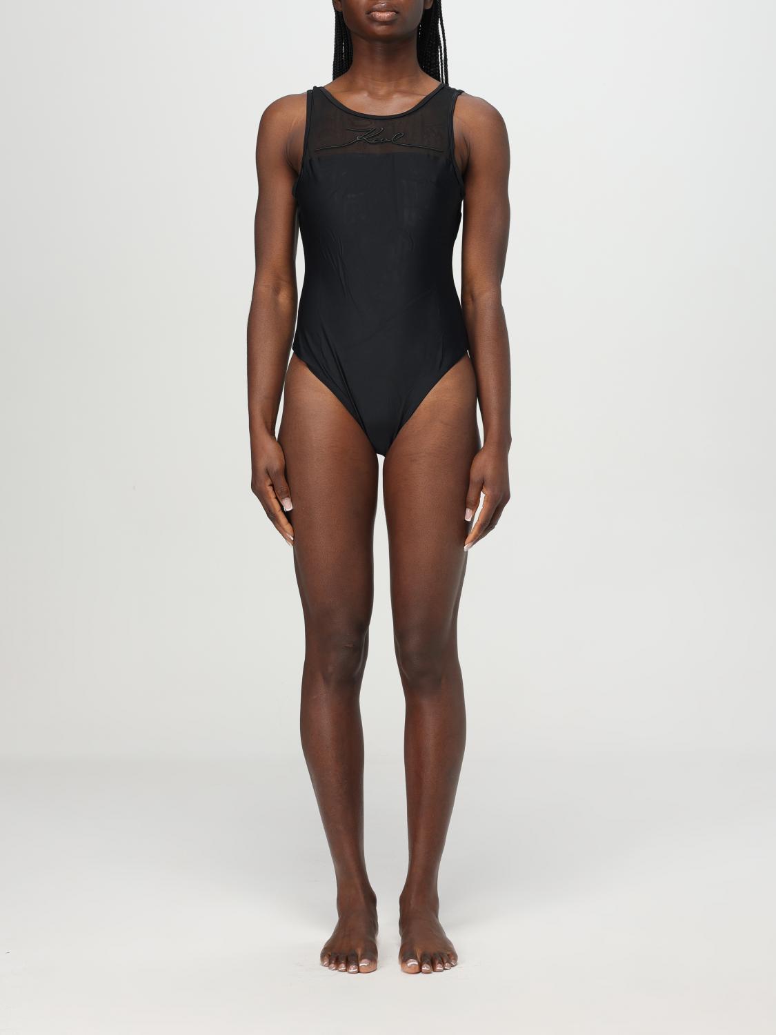 Karl Lagerfeld Logo-embroidered Swimsuit In Black