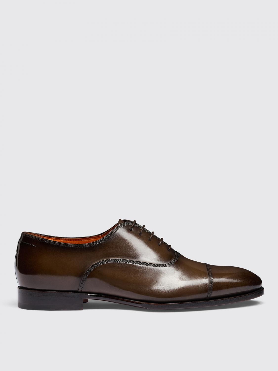 Santoni Man Lace-up Shoes Burgundy Size 11.5 Soft Leather In Brown