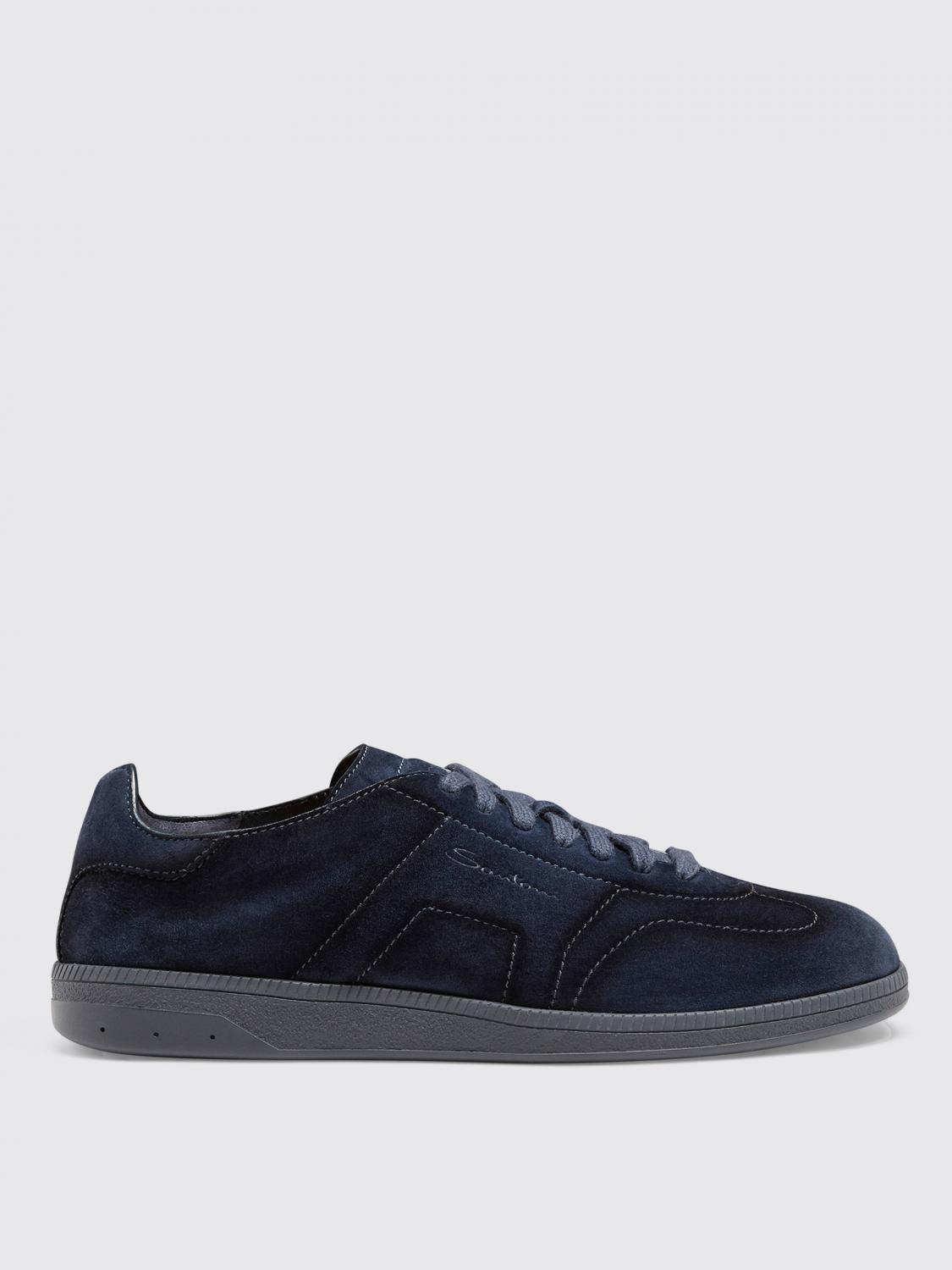 Santoni Suede Finish Sneakers Pull Tab In Blue