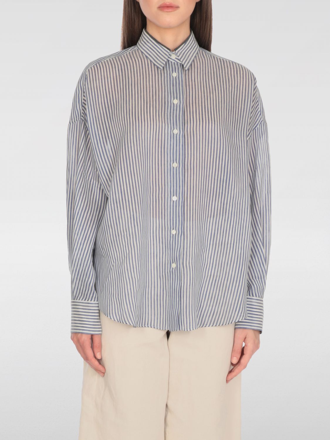 Brunello Cucinelli Camicia In Lino E Seta A Righe
