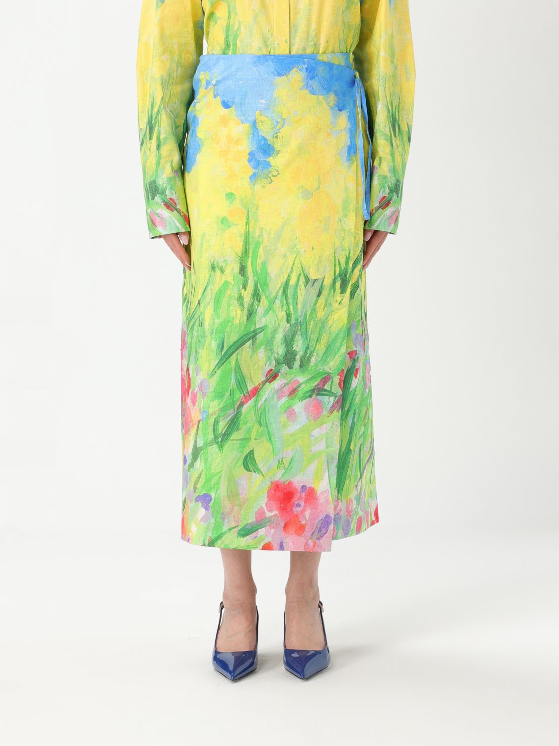 Msgm Multicolor Skirt With All-over Printed Floral Motif In Fabric Woman