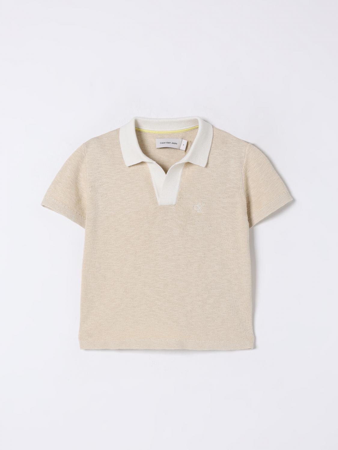 Calvin Klein Polo Shirt Kids Color Beige In Beige
