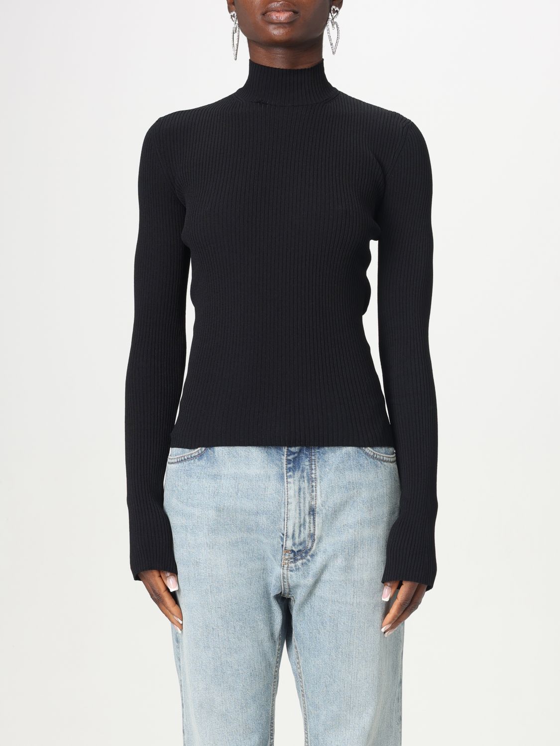 Balenciaga Lace-up Fitted Turtleneck Knitwear Black In Animal Print