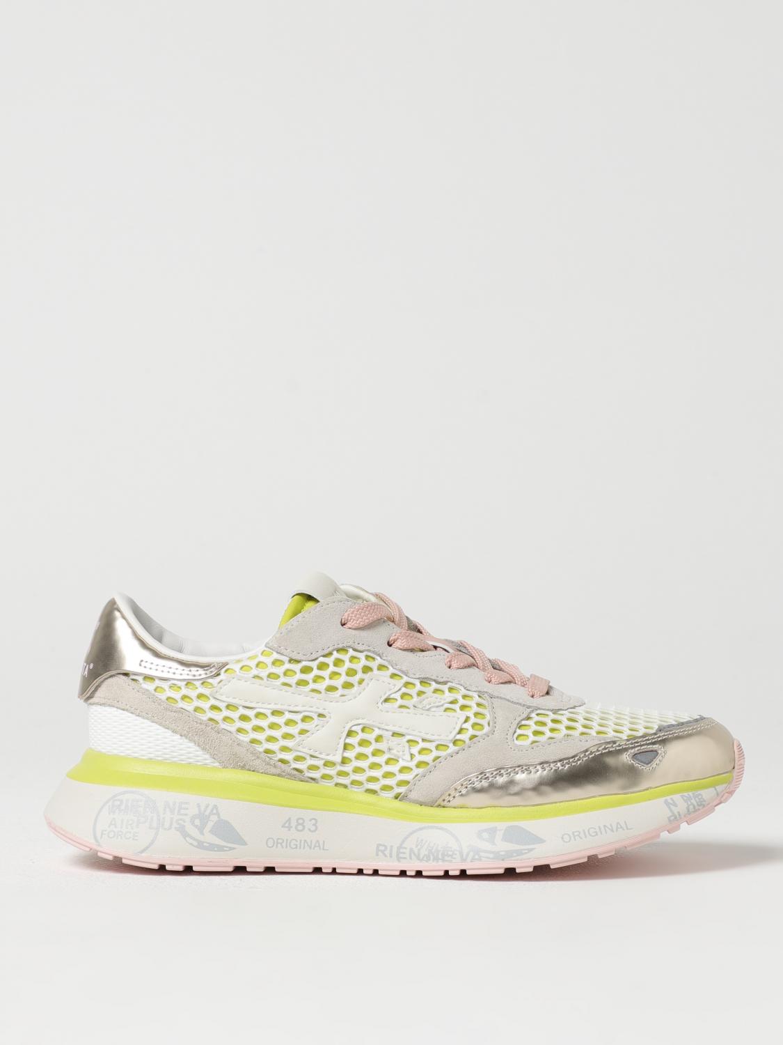 Premiata Breathable Mesh Sneakers With Metallic Accents In White