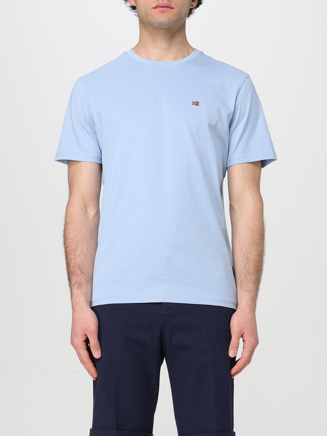 Napapijri Light Blue Cotton Men T-shirt In アジュール