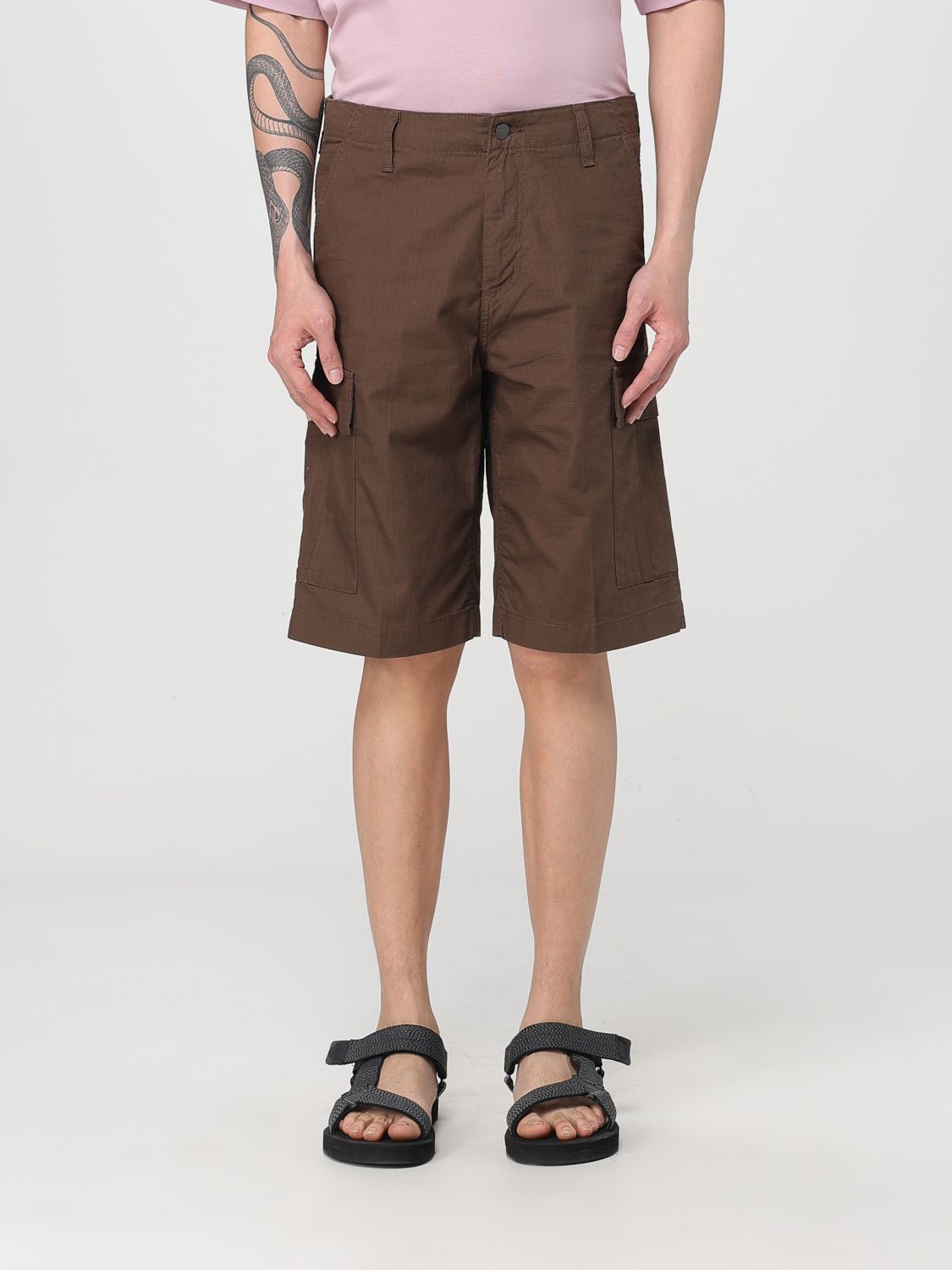 Carhartt Twill Short With Pockets And Loops In Brown