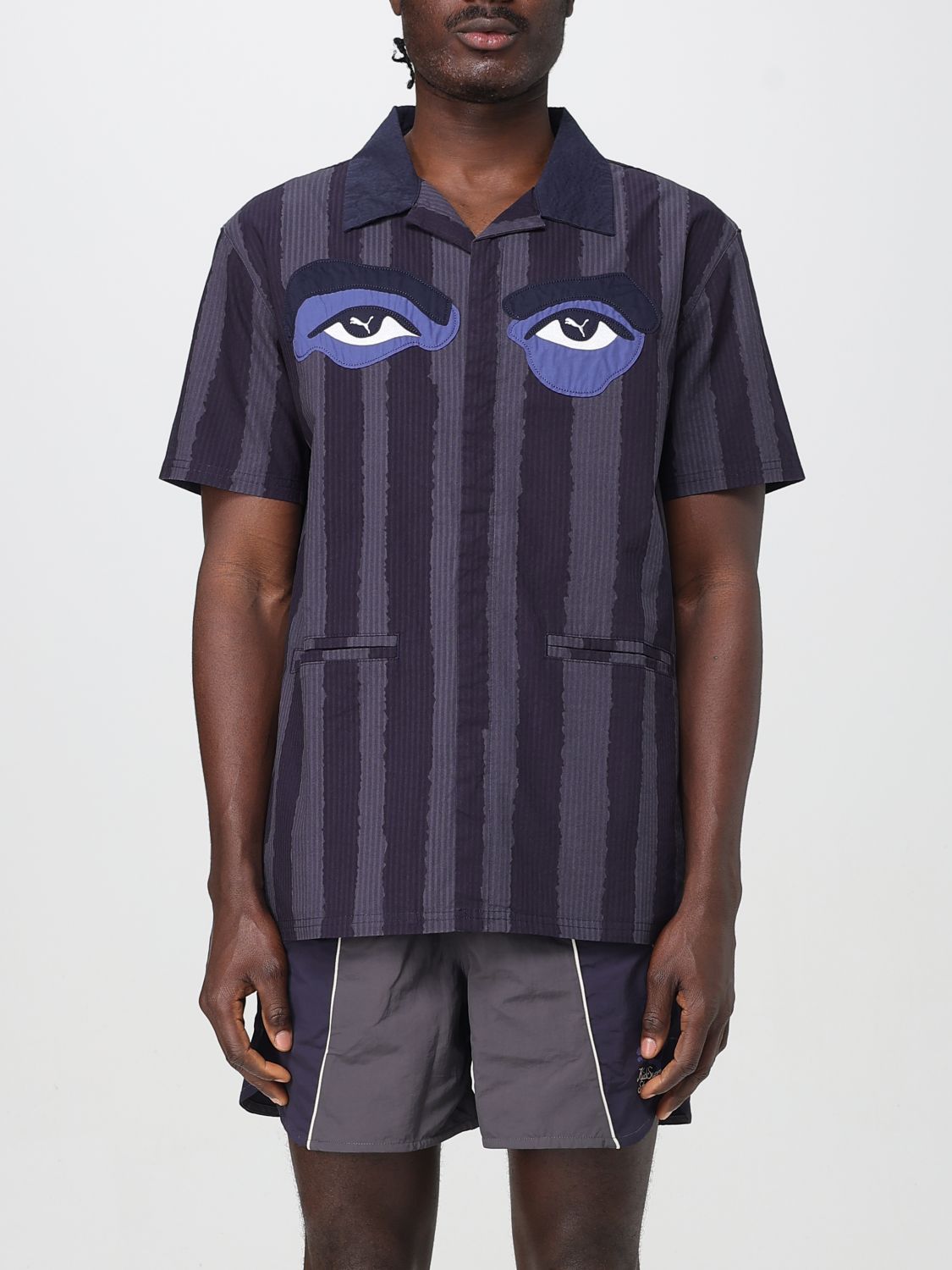 Puma X Kidsuper Stripe Cotton Seersucker Camp Shirt In Blue