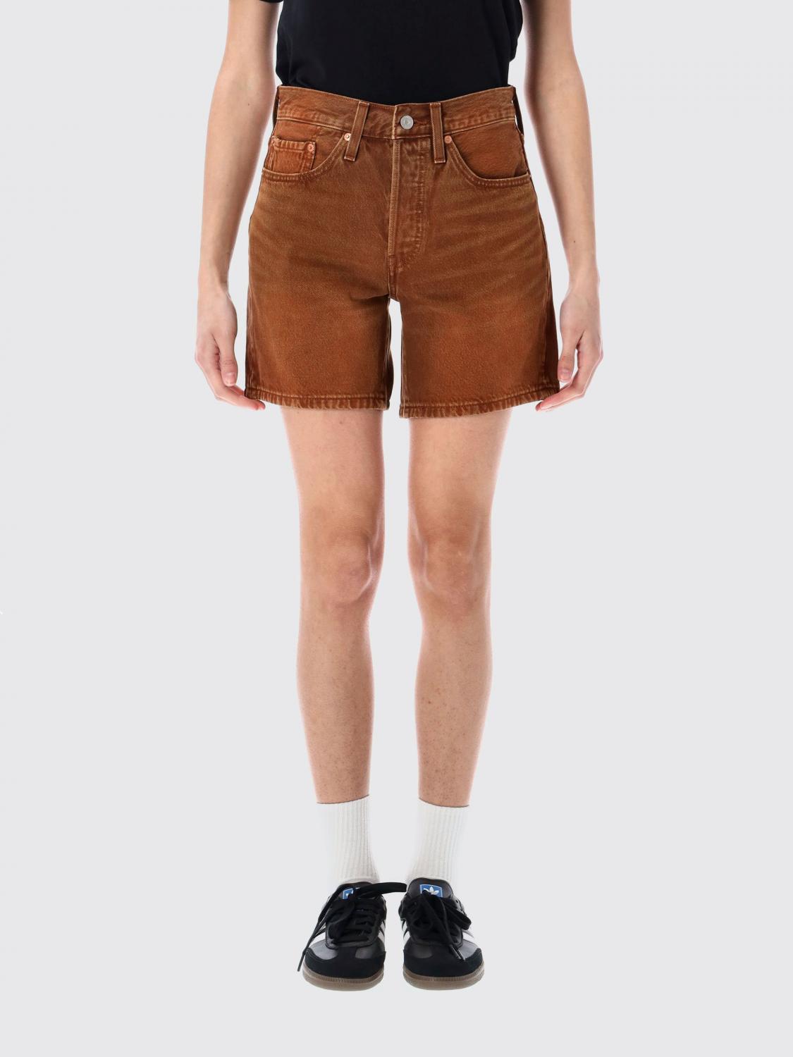 Levi's High Rise Baggy Cotton Linen Shorts In Brown