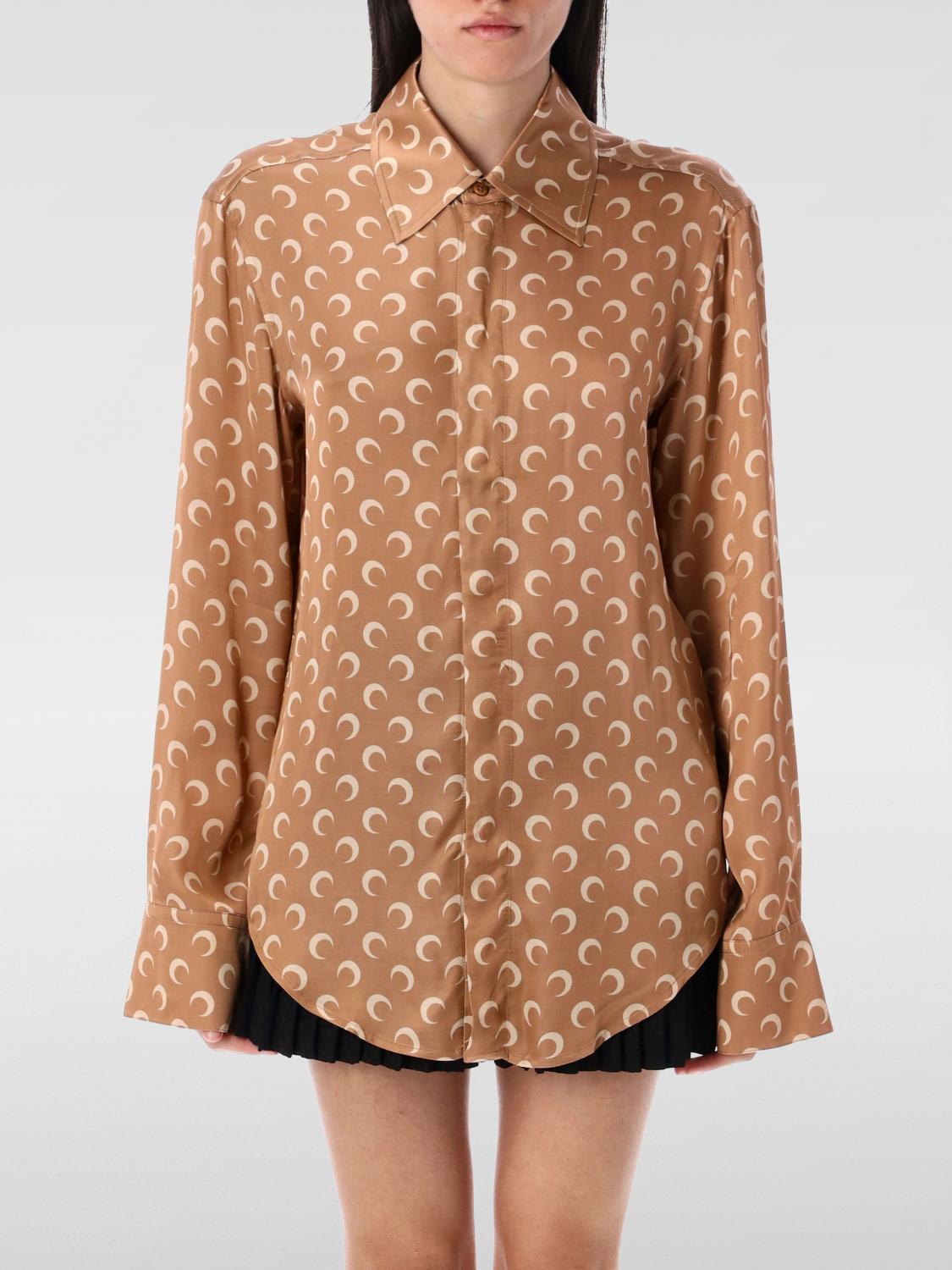 Marine Serre Moon Satin Button Down Shirt Clothing In Camel