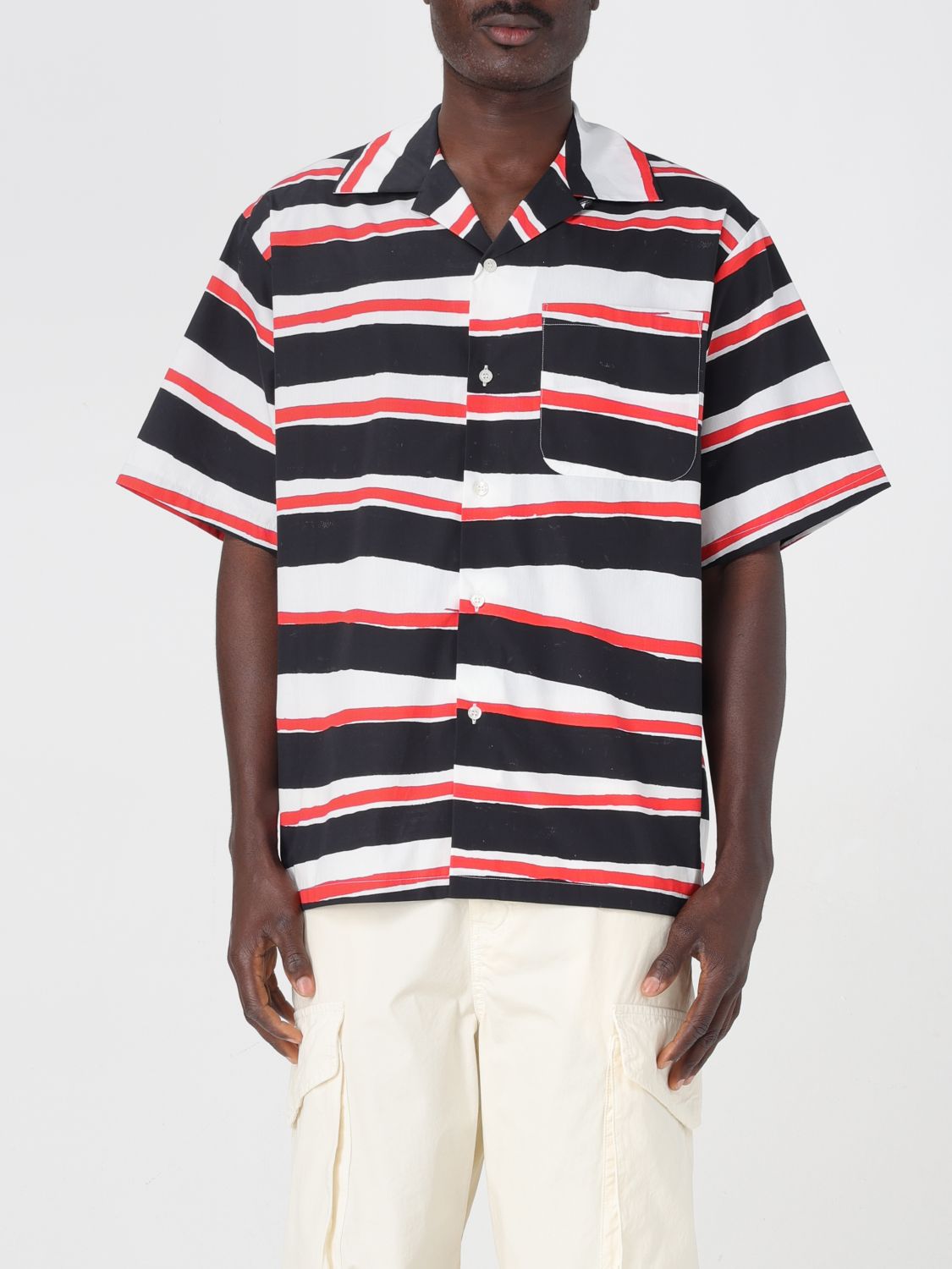 Msgm Multicolor Shirt With All-over Asymmetric Striped Motif In Cotton Man