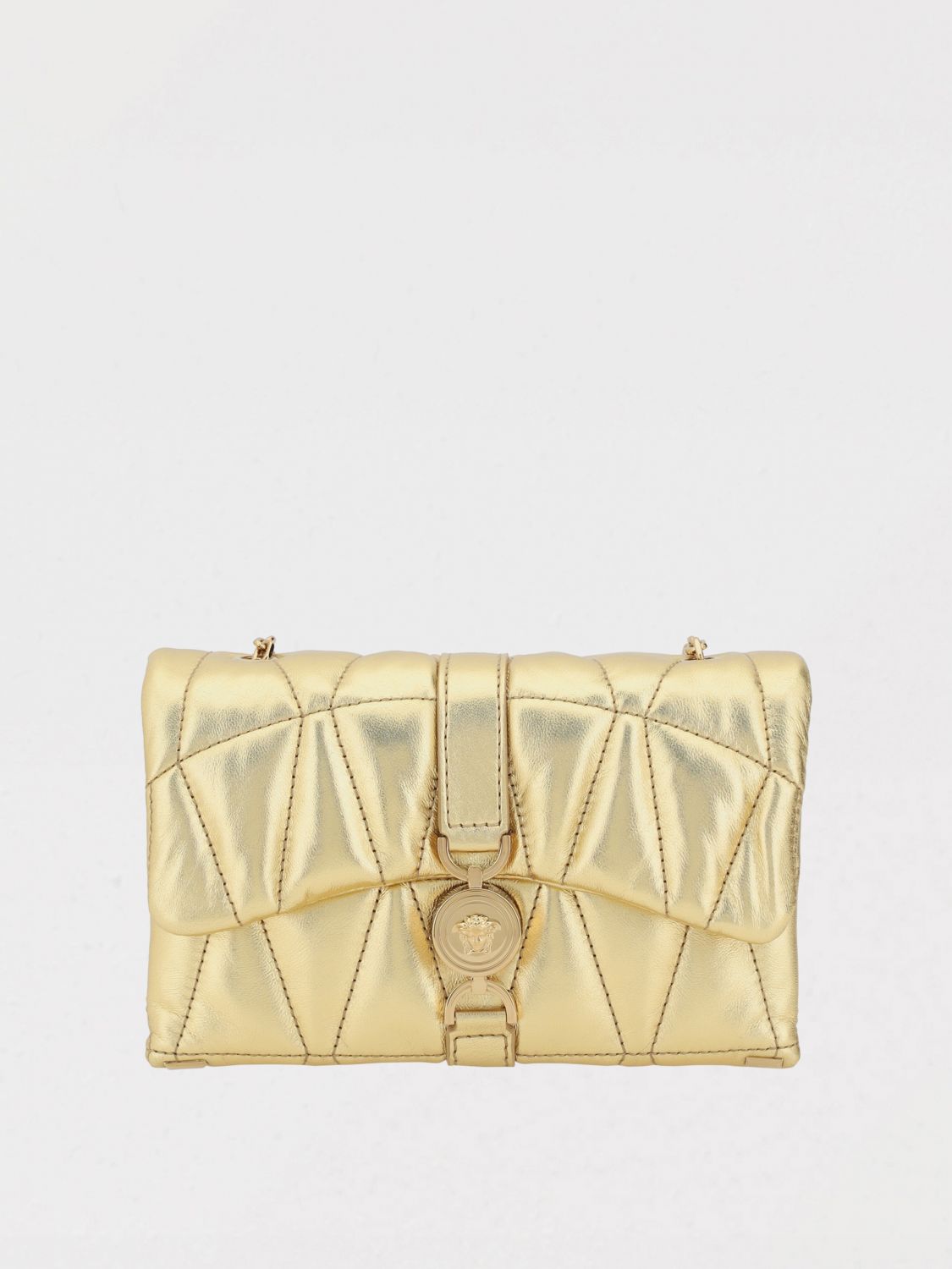 Versace Women Lambskin Kleio Mini Shoulder Bag In Gold