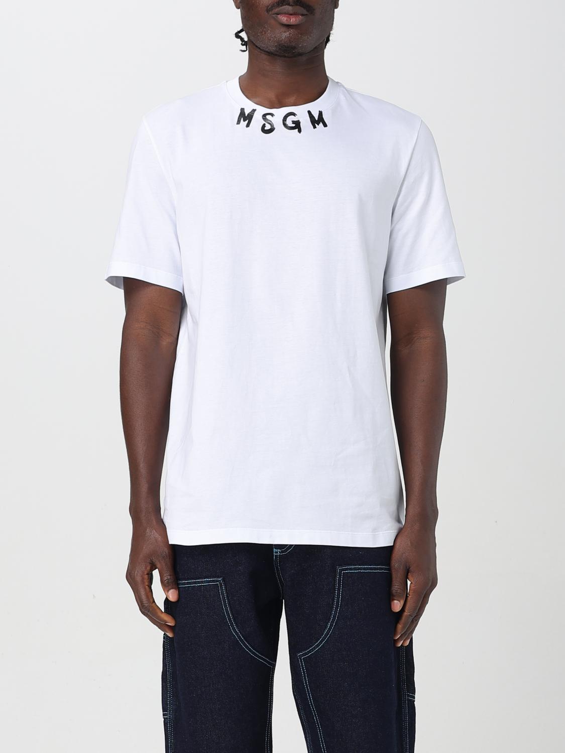 Msgm White Crewneck T-shirt With Logo Lettering On The Neck In White