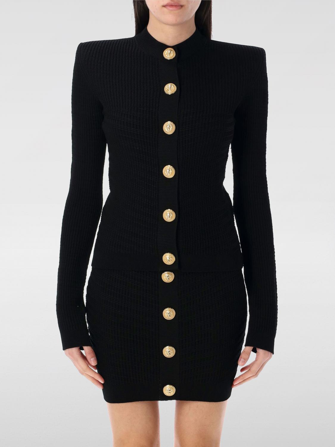 Balmain Knit Cardigan With Structured Shoulders In Black