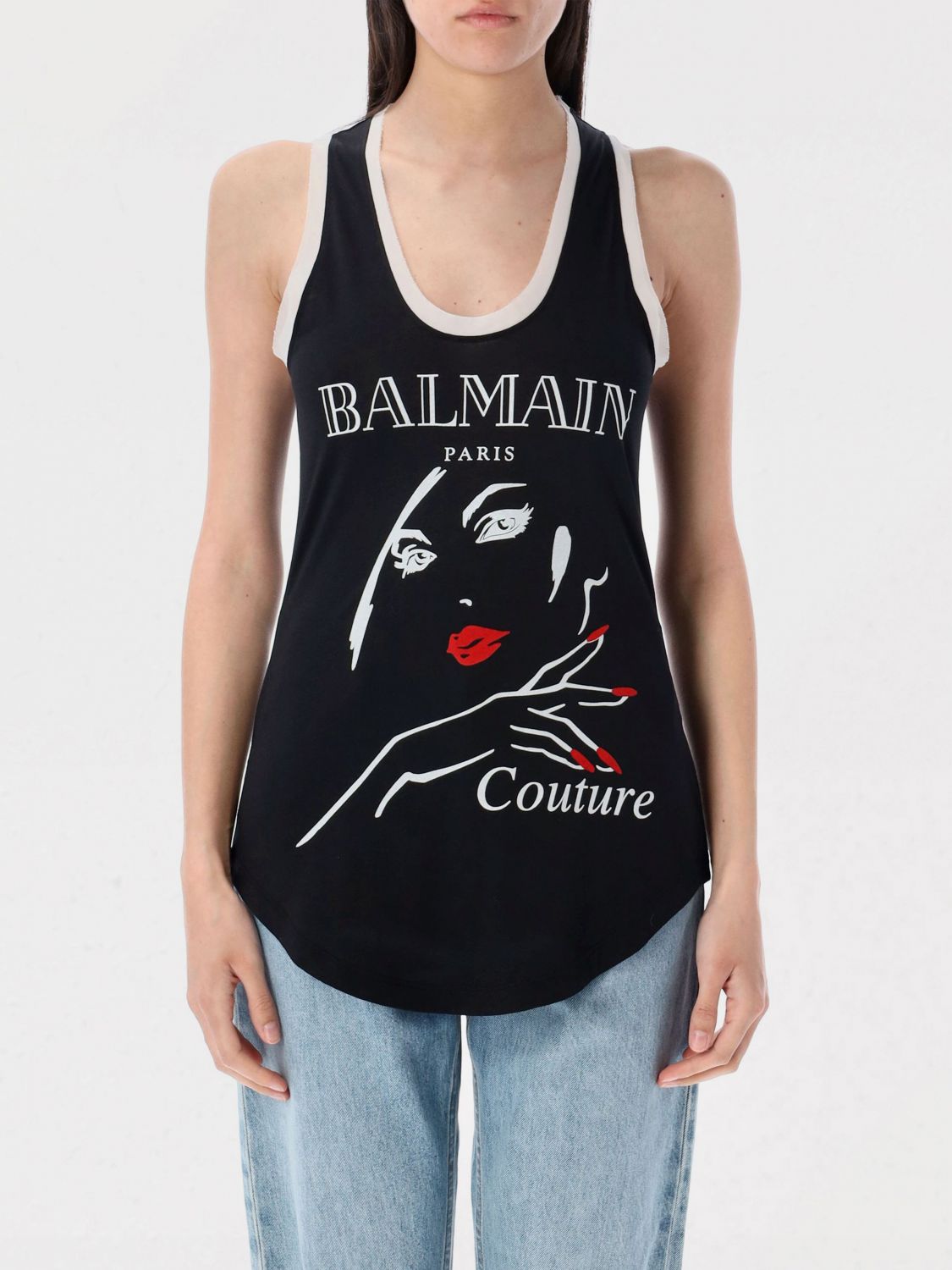 Shop Balmain Top Woman Color Black In ブラック