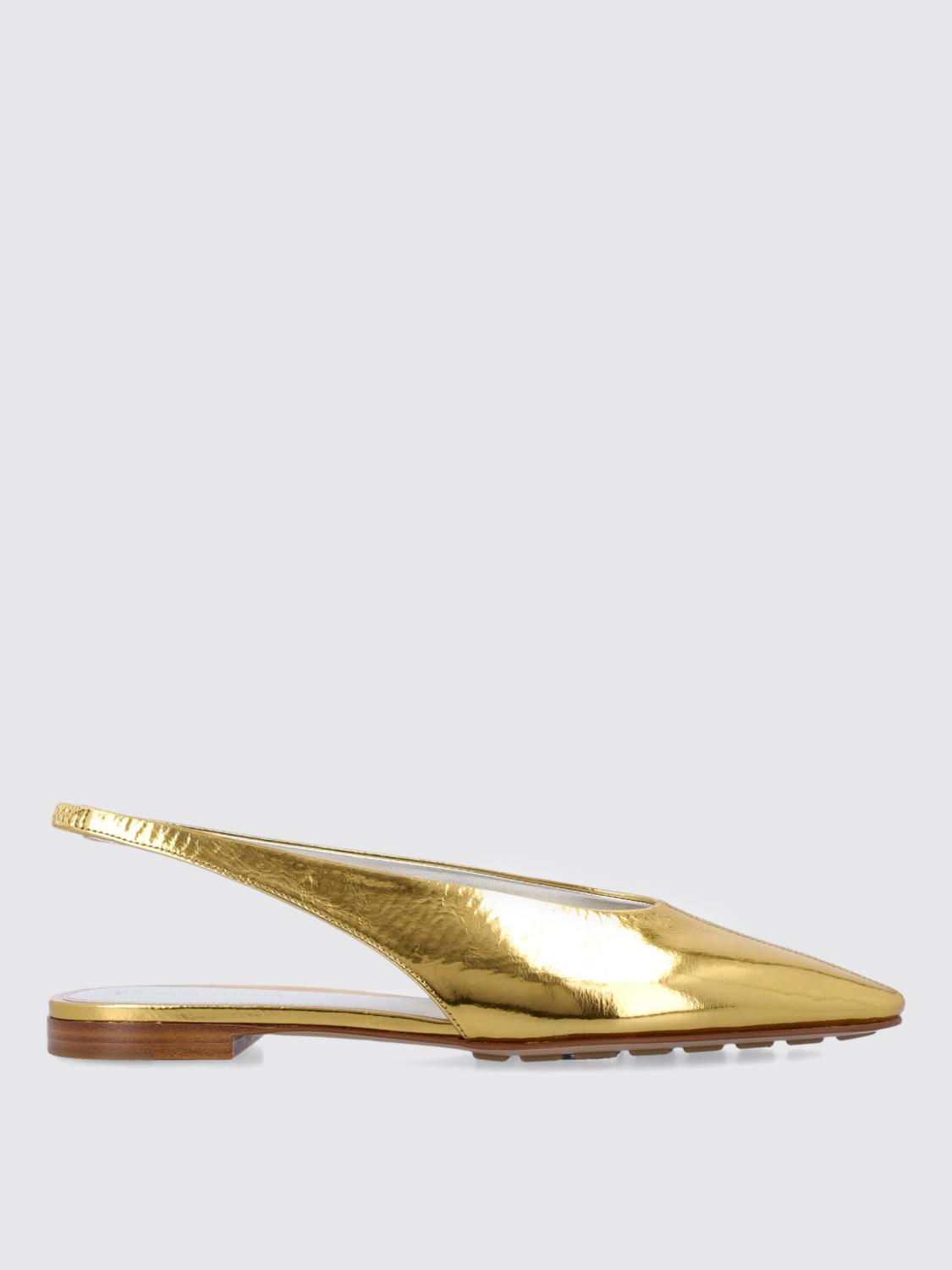 Bottega Veneta Metallic Leather Slingback Ballerina Flats In Gold