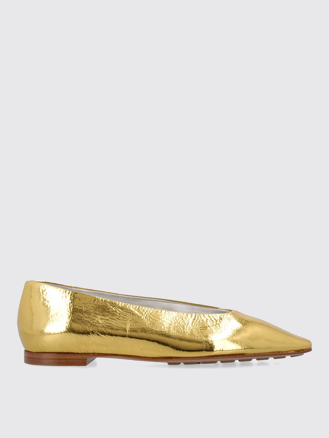 Bottega Veneta Reflective Goatskin Sofia Ballet Flats In Gold