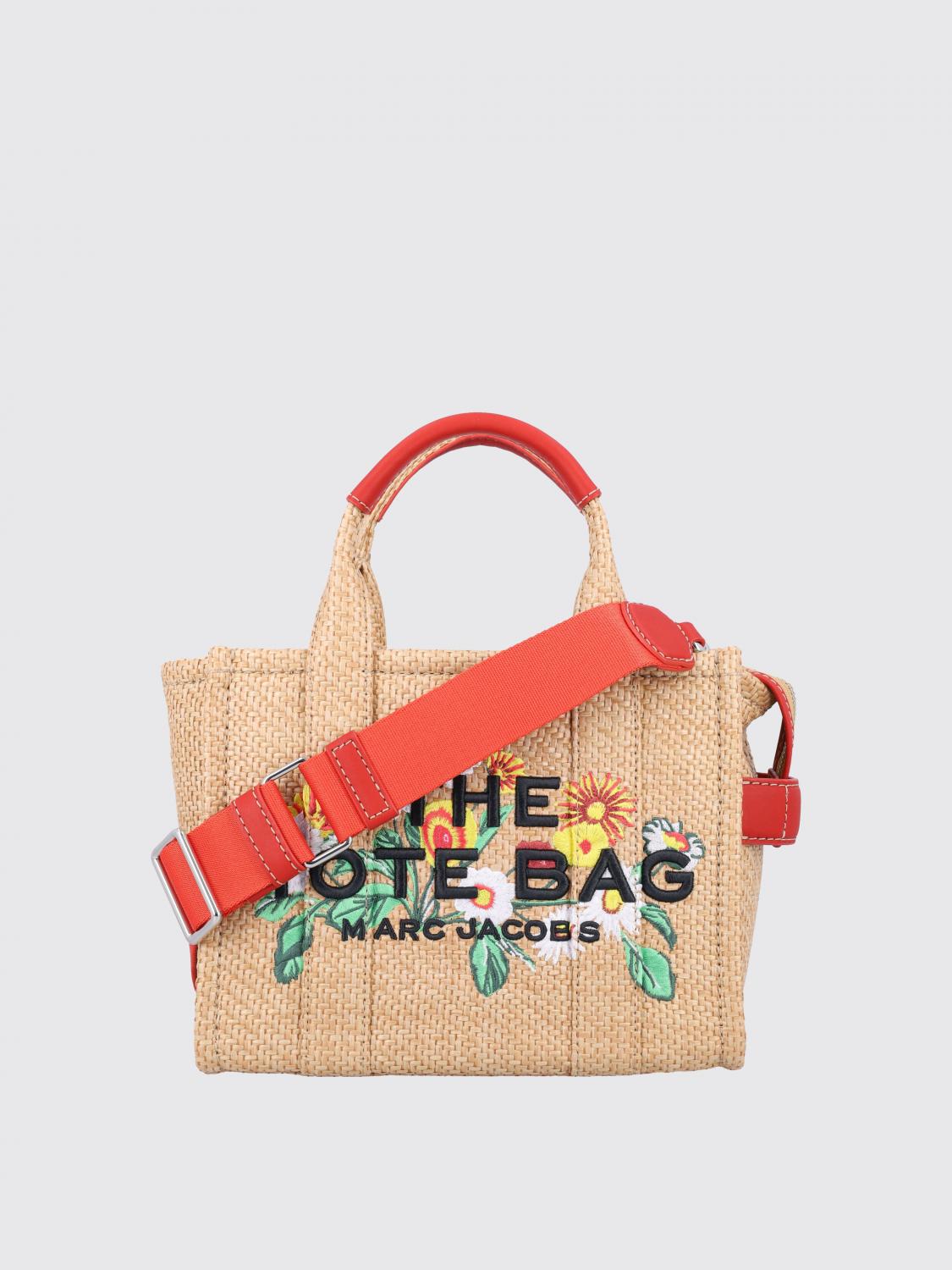 Marc Jacobs Medium Tote Embroidery Daisy Raffia In Beige