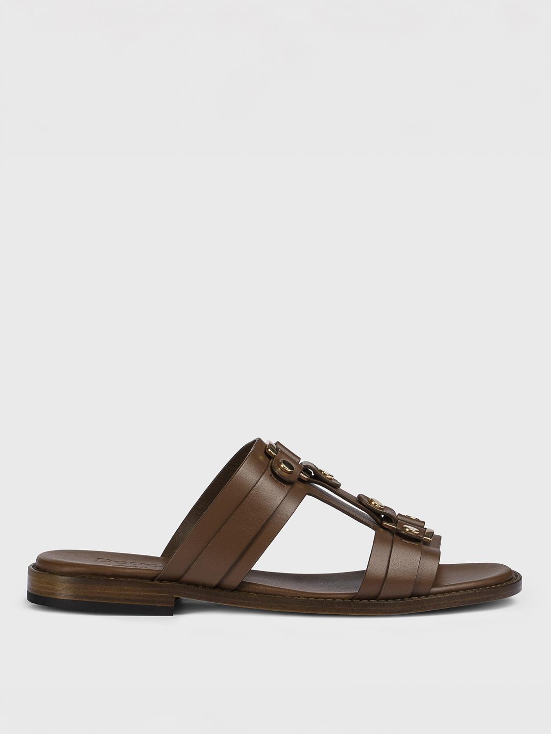 Doucal's Studded Leather Slides In Brown