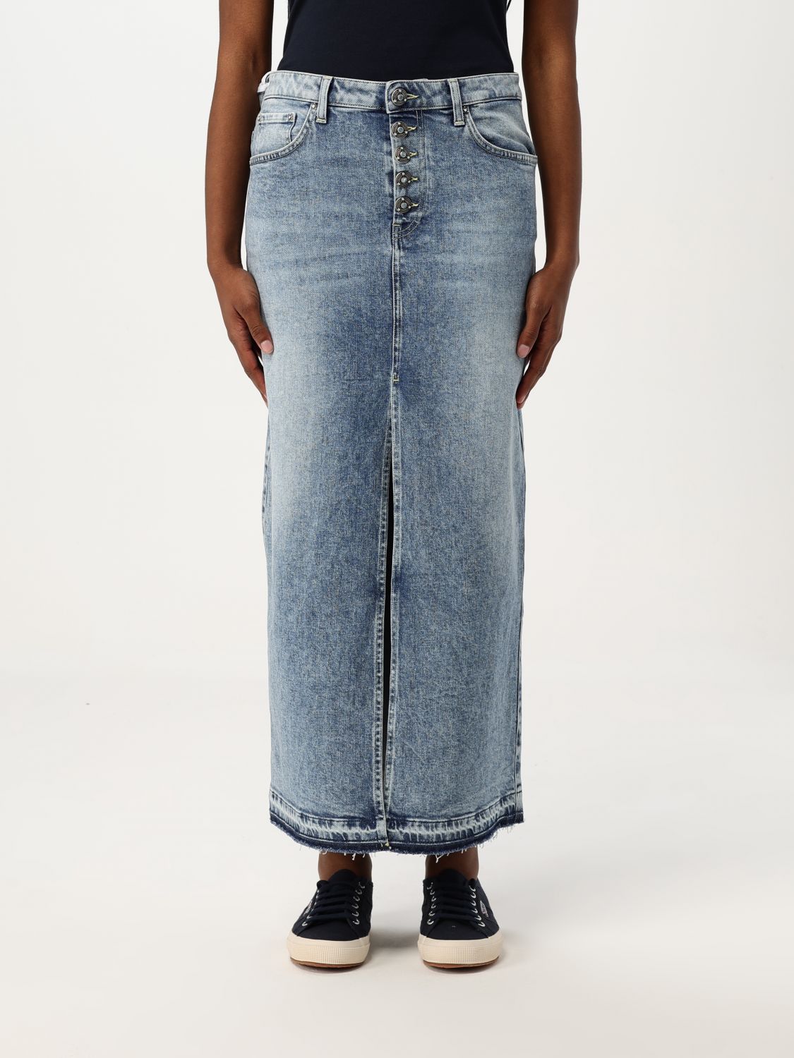 Dondup Button-front Frayed Denim Maxi Skirt In Blue