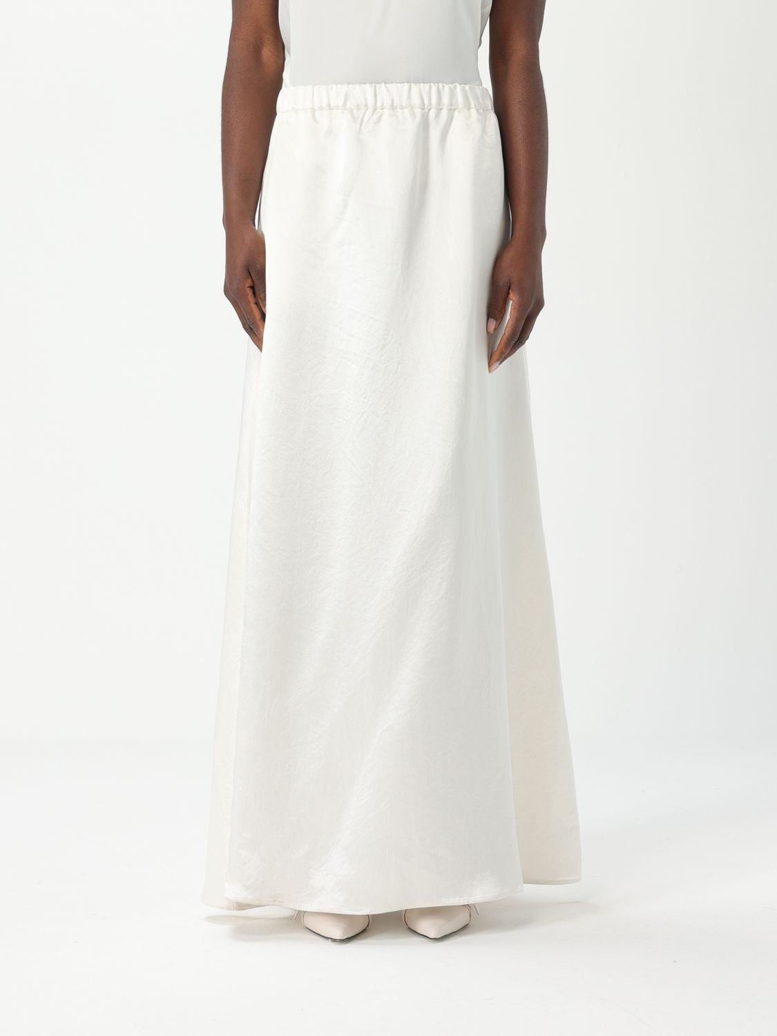 Mm Max Mara Satin Maxi Skirt In White