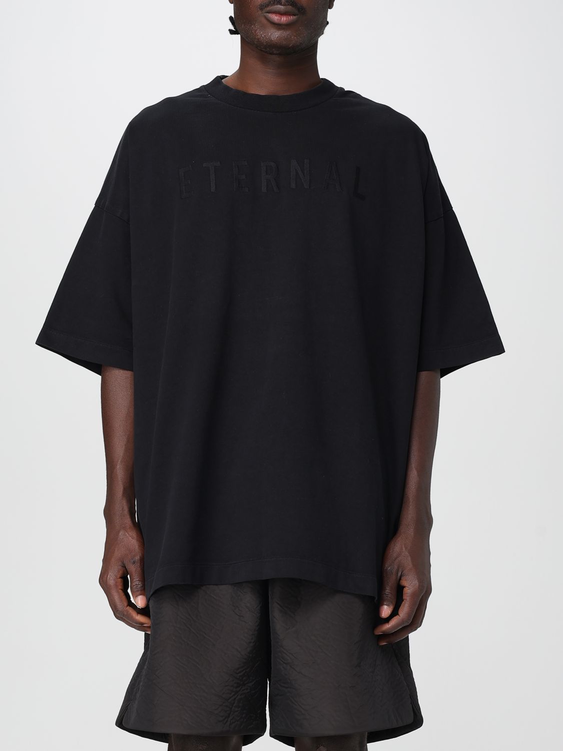 Fear Of God Eternal Black Crewneck T-shirt With Tonal Embroidery On The Front And Logo Patch On The Rear In Cott In Black