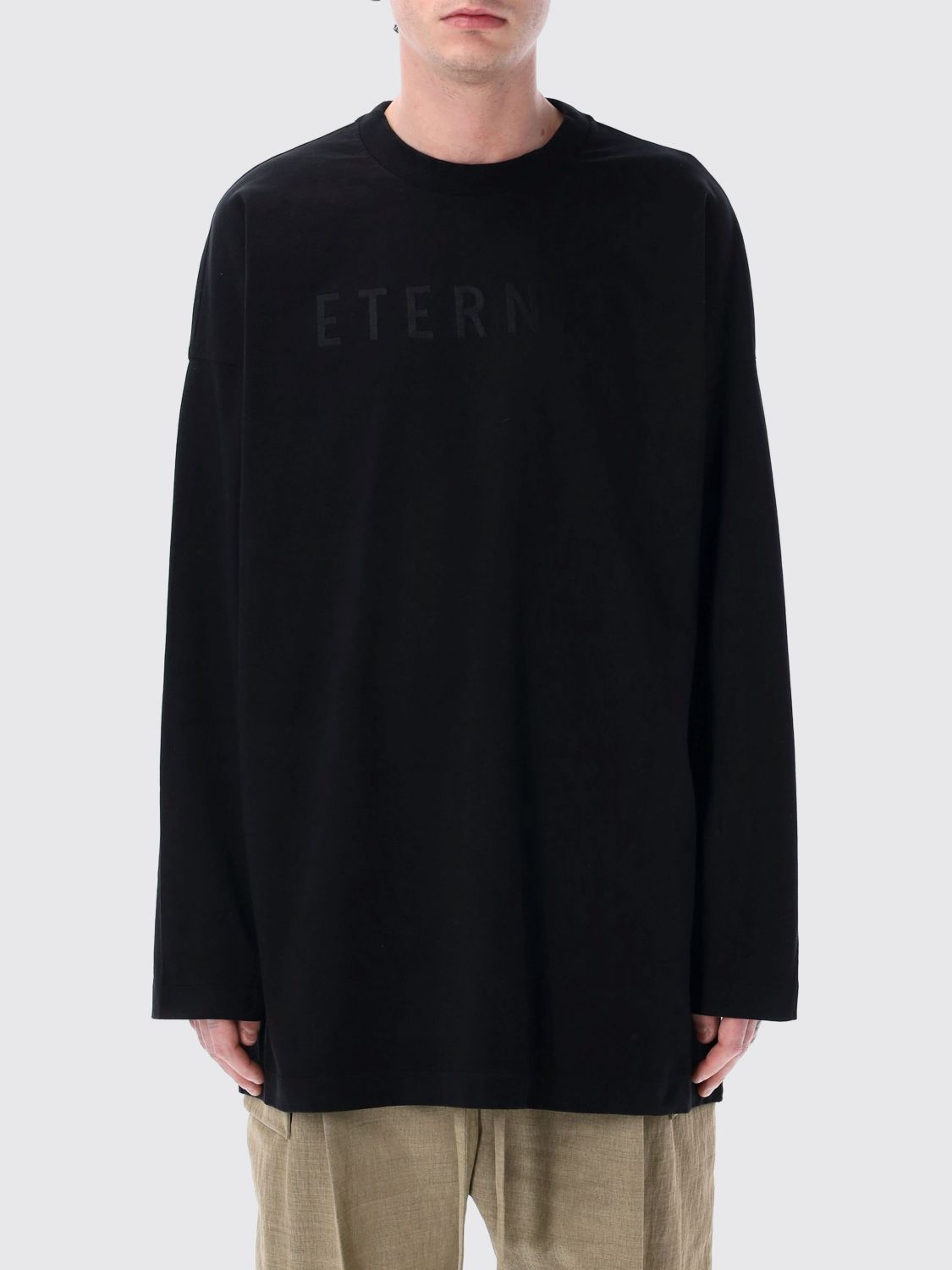 Fear Of God Ribbed Collar Crew Neck T-shirt With Long Sleeves In Black