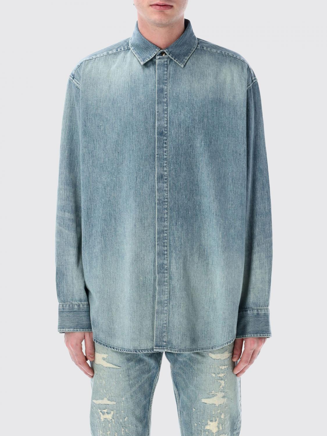 Fear Of God Blue Shirt With Classic Collar And Logo Patch On The Back In Indigo