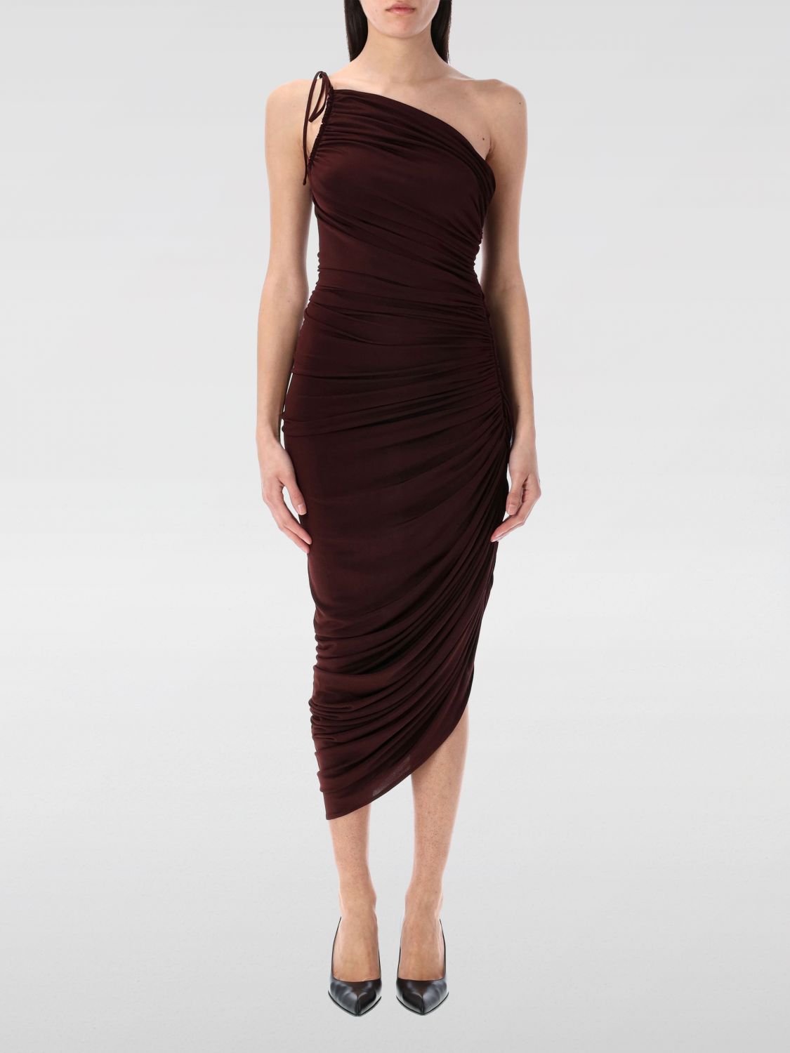 Magda Butrym Asymmetrical Draped Midi Dress In Burgundy