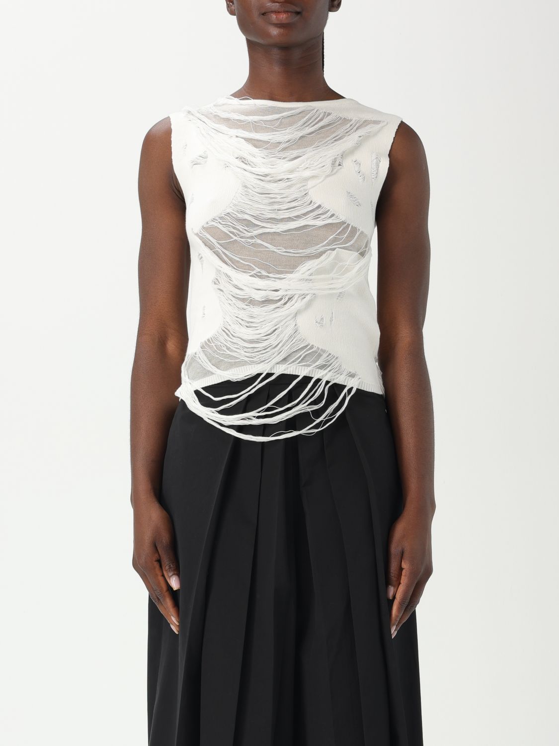 Mm6 Maison Margiela Mm6 By Maison Margiela Layered Distressed Fabric Sleeveless Top In White