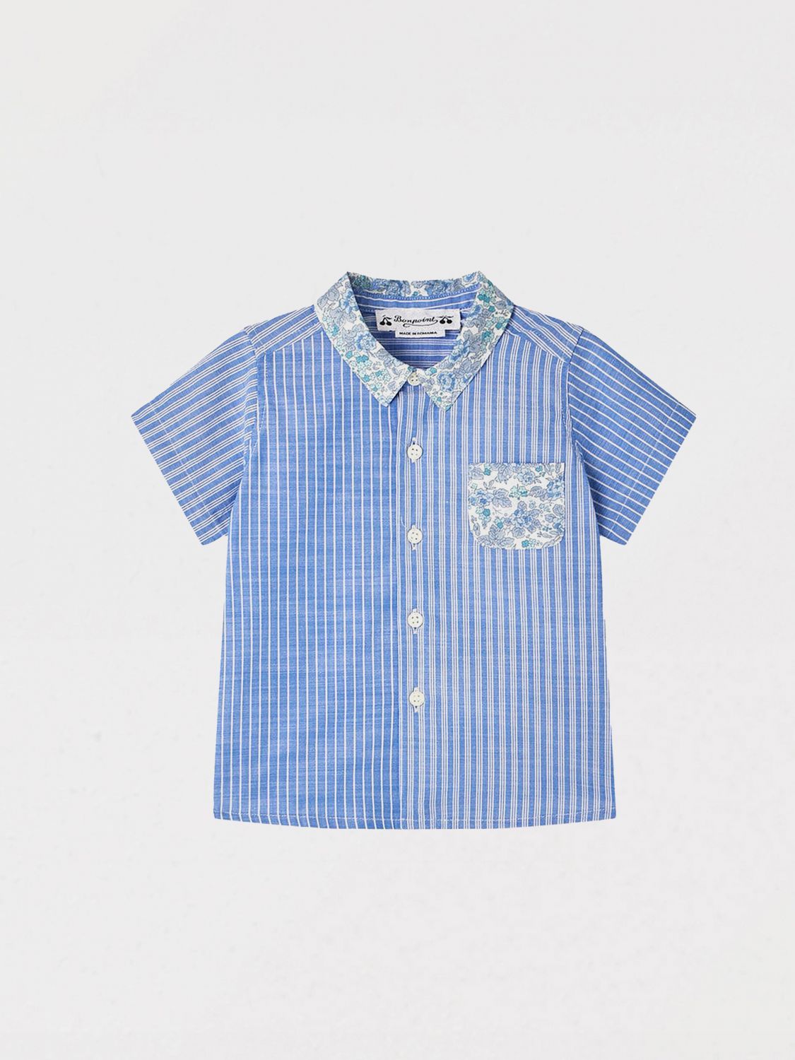 Bonpoint Fredy Patchwork Light Blue Shirt In Blue