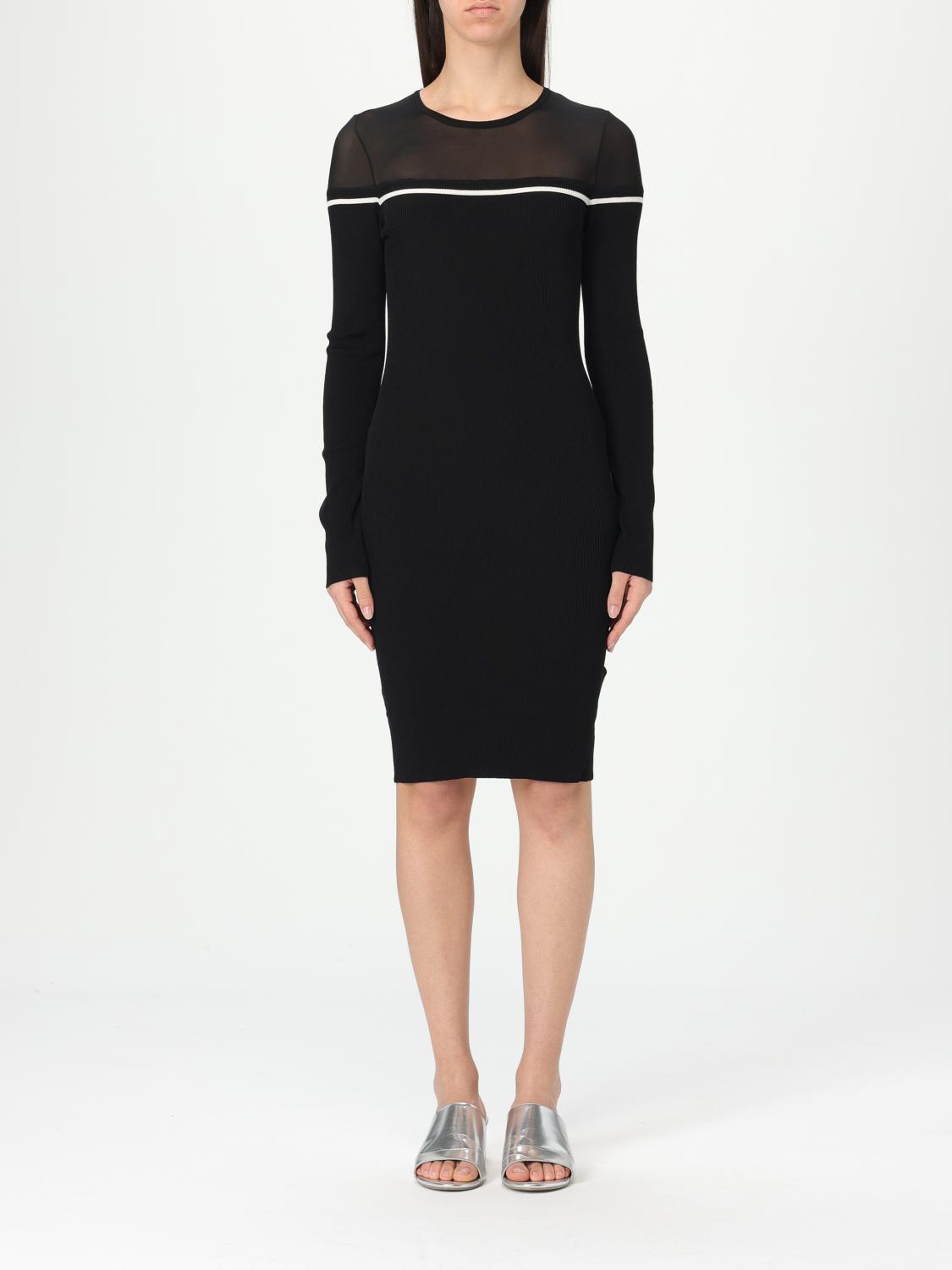 Liu •jo Mesh-insert Ribbed-knit Mini Dress In ブラック