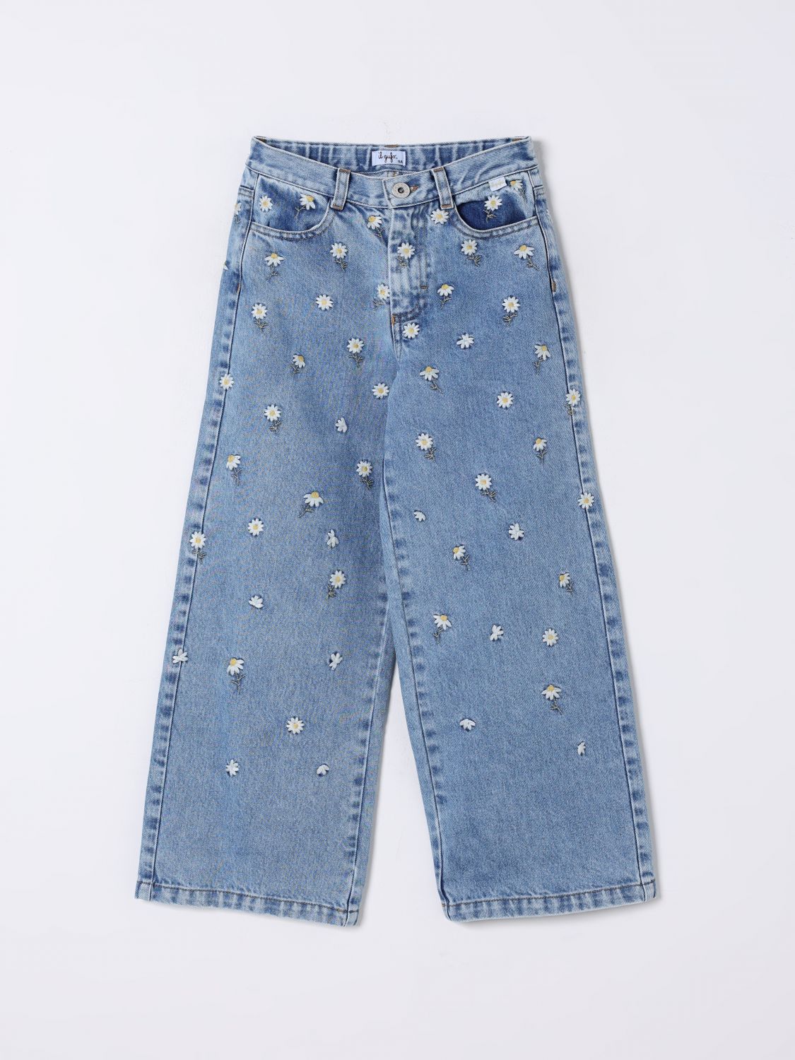 Il Gufo Floral-embroidered Jeans In Blue