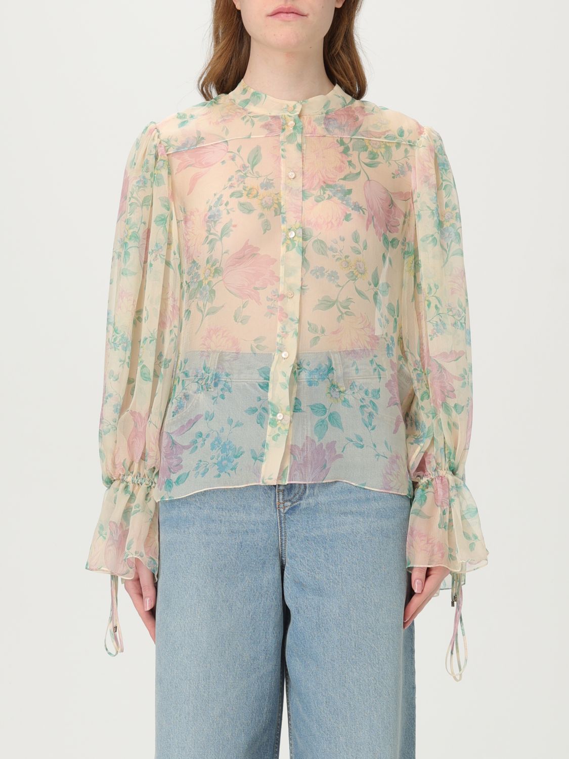 Chloé Floral Silk Balloon-sleeve Button-down Top