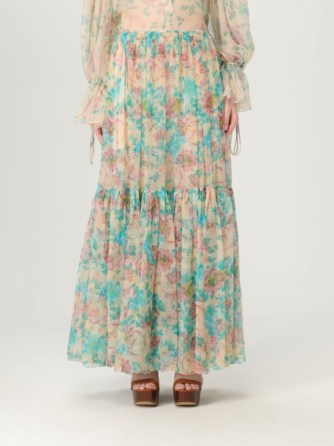 Chloé Pleated Tiered Floral-print Silk-chiffon Maxi Skirt