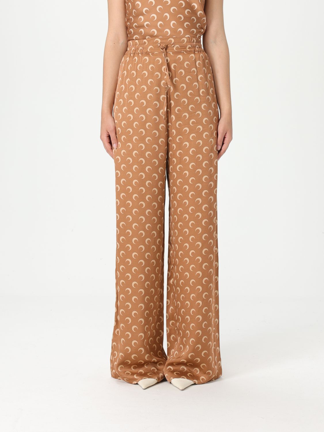 Marine Serre Wide-leg Trousers With Elastic Waistband In Camel