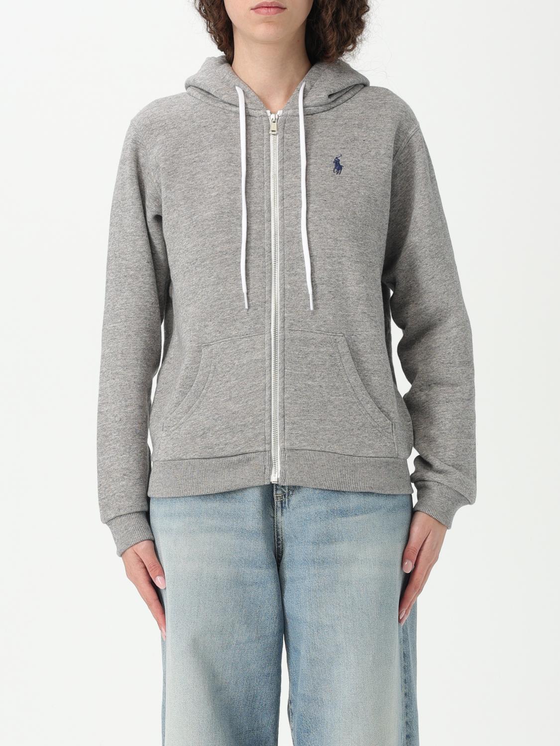 Polo Ralph Lauren Hooded Cotton Sweatshirt Front Pockets In Grey