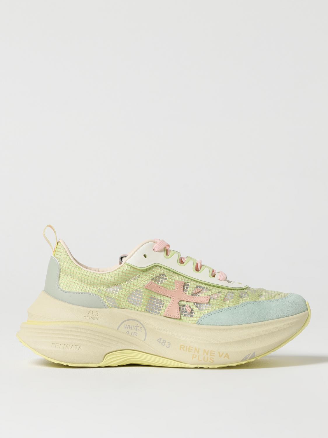 Premiata Pastel Leather And Mesh Sneakers In Green
