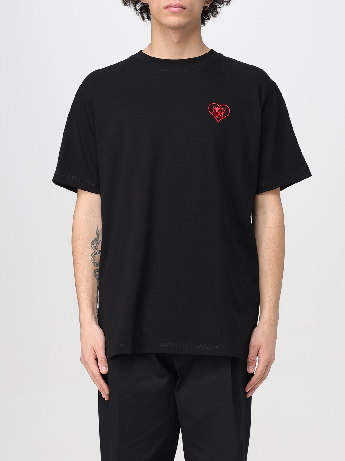 Family First Black Embroidered Heart T-shirt