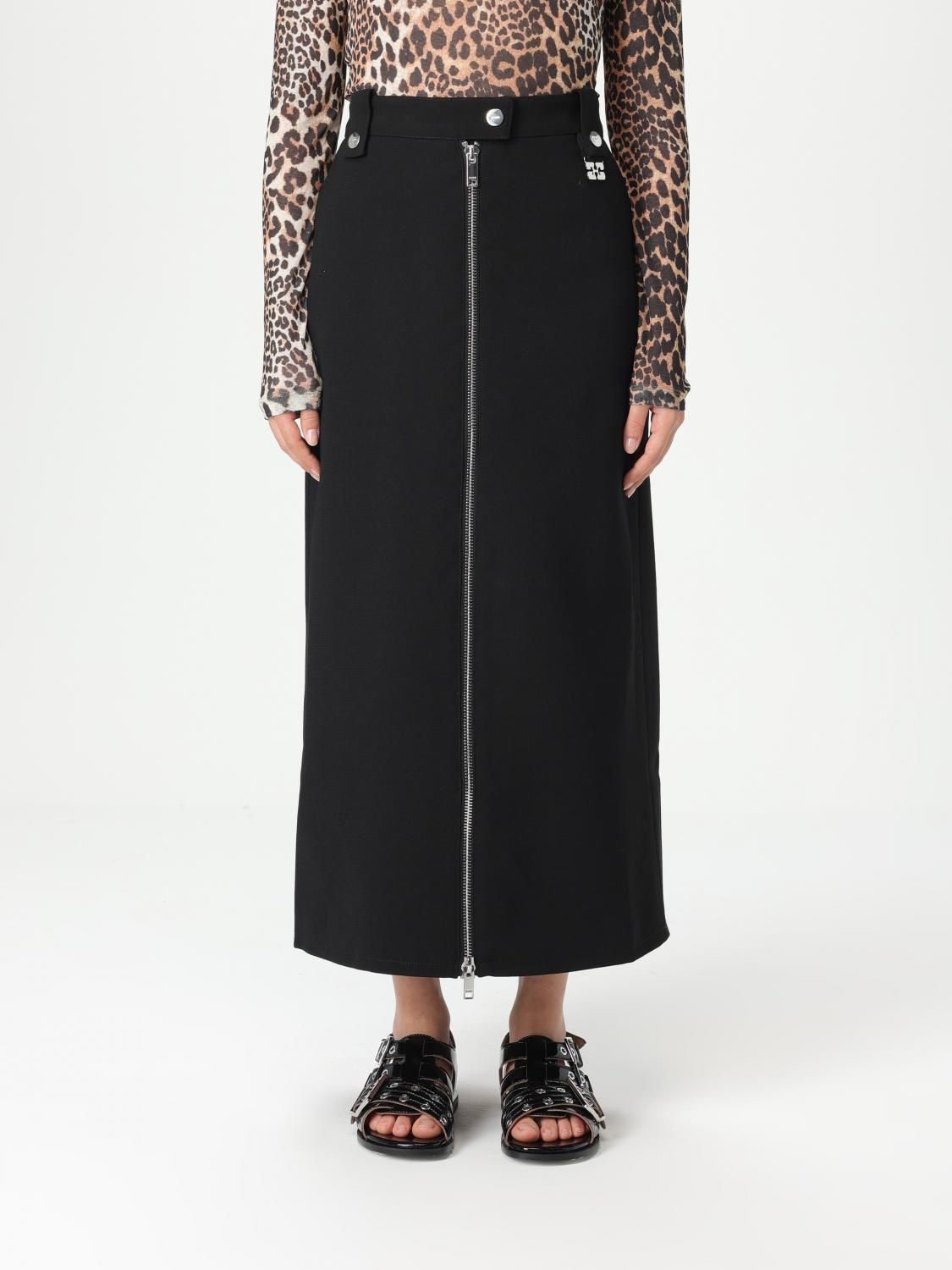 Ganni Zip-up Crepe Midi Skirt In Black