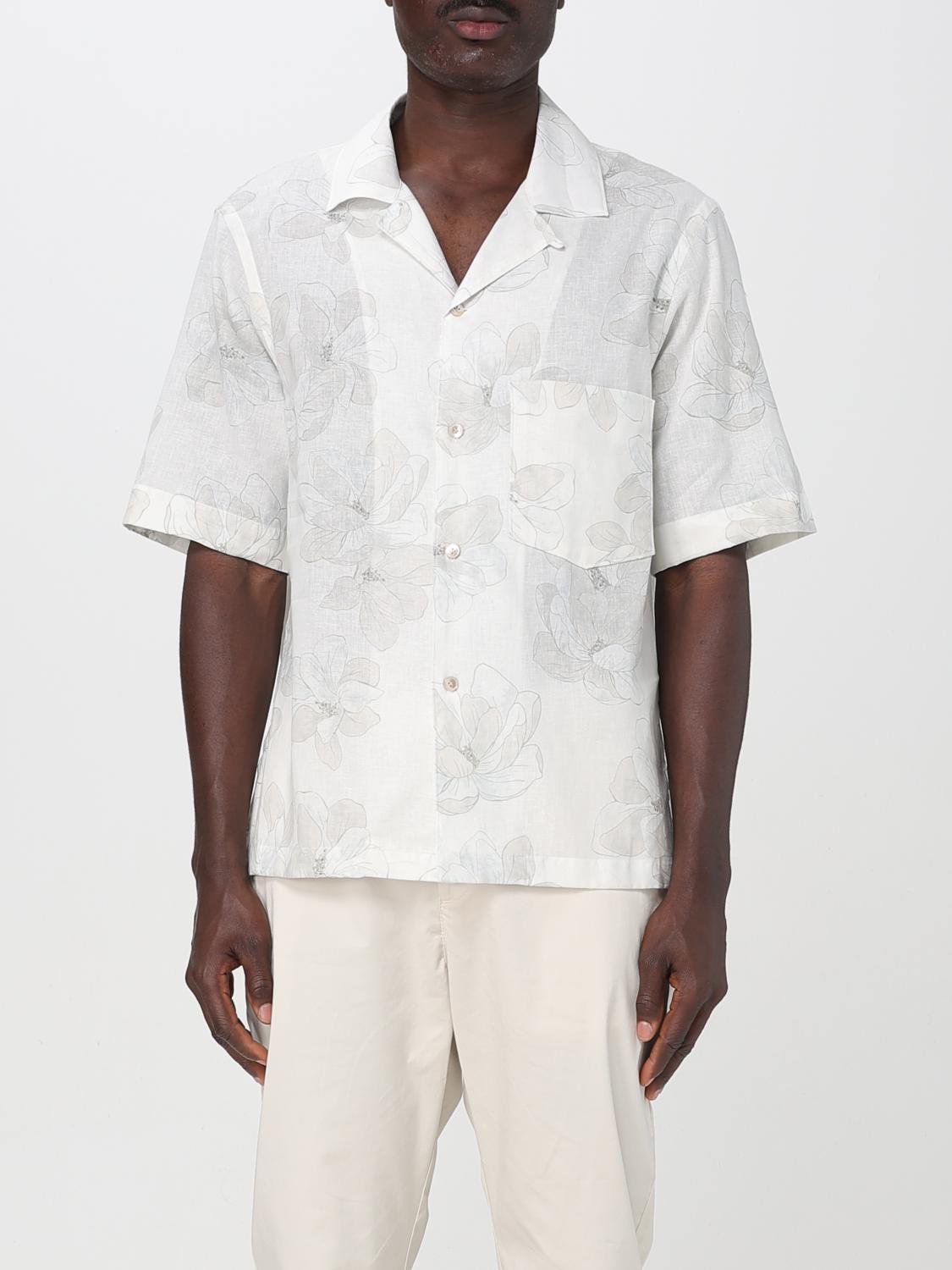 Eleventy Mens Sabbia E Malva Flower-print Camp-collar Linen And Cotton Shirt In Sand