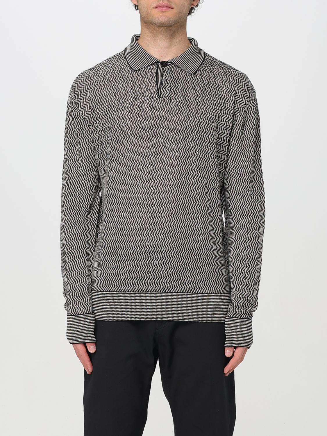 Emporio Armani Linen Blend Polo Sweater In Black