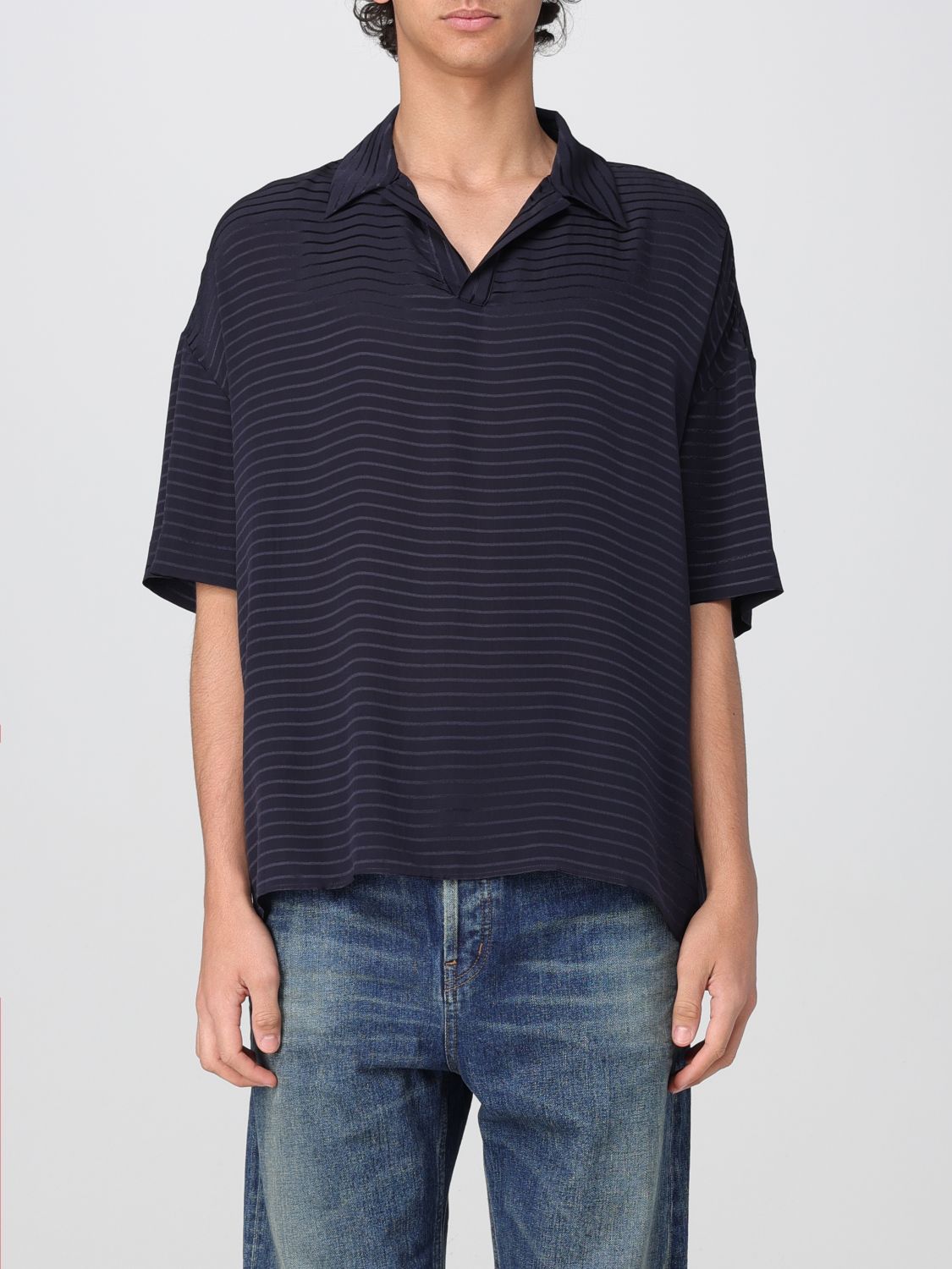 SAINT LAURENT Polo in seta a righe