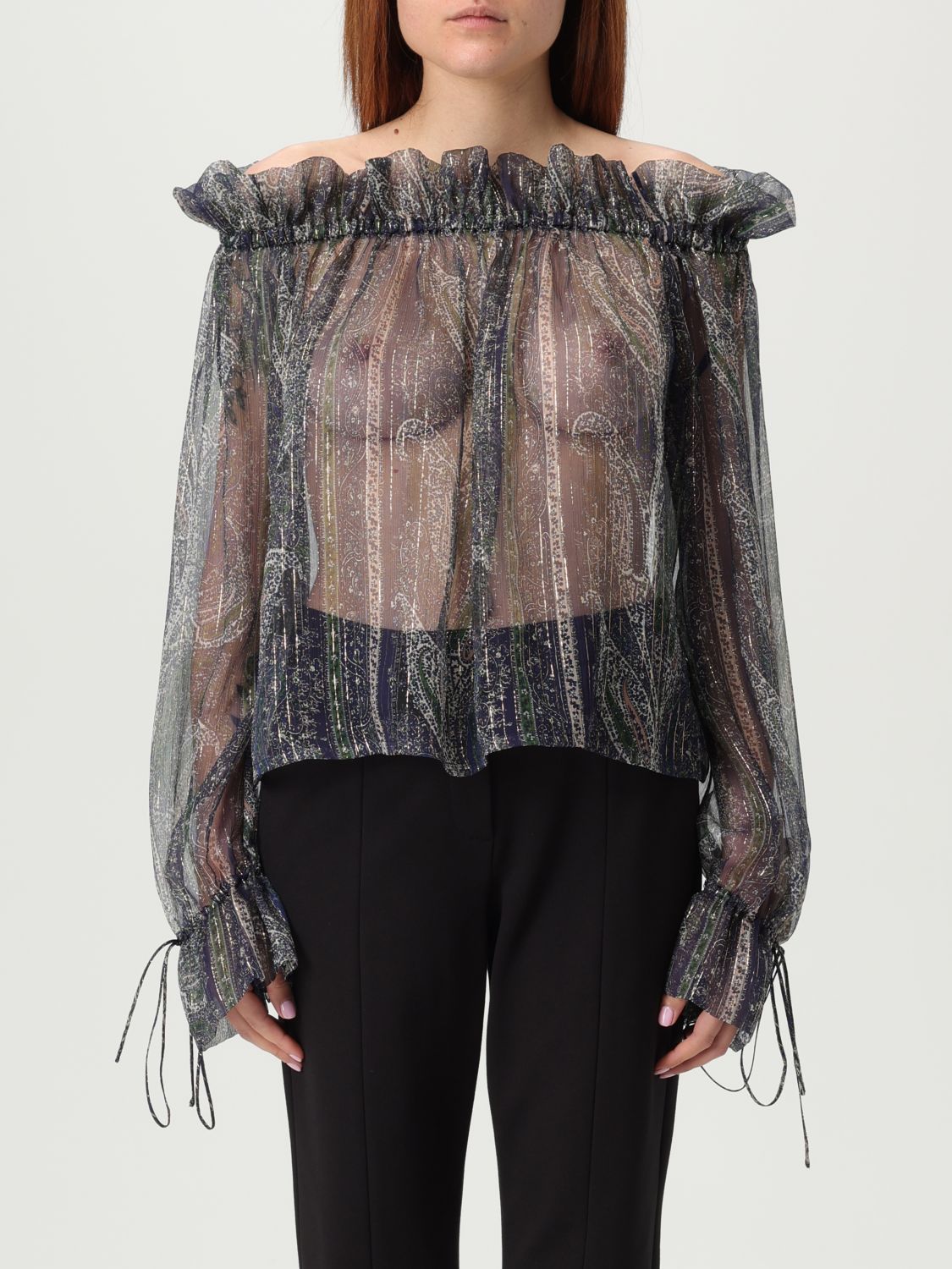 SAINT LAURENT Blusa in seta con fibra metallica