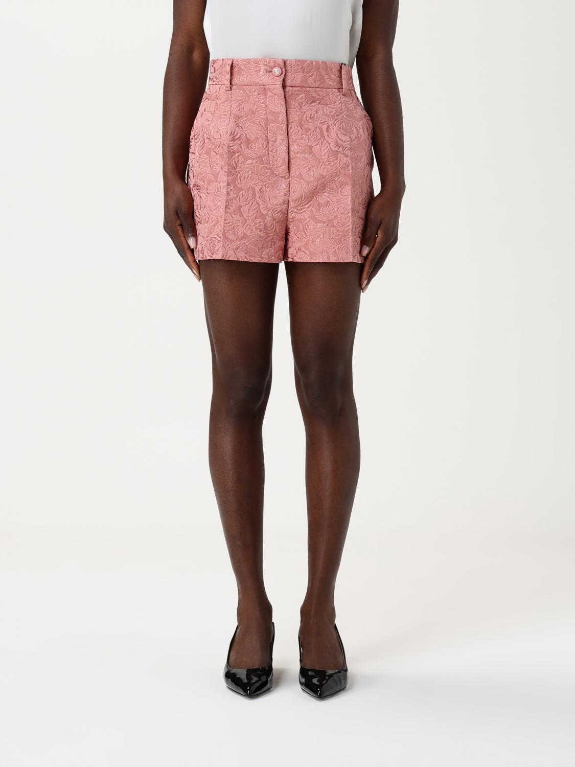 Dolce & Gabbana Embossed Embroidery Cotton Silk Blend Shorts In Pink